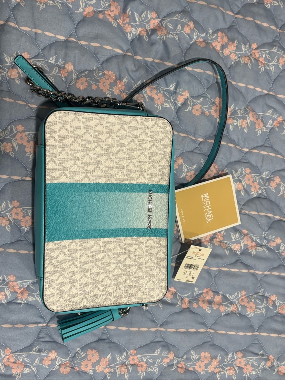 Michael Kors Teal Stripe Signature Crossbody Bag